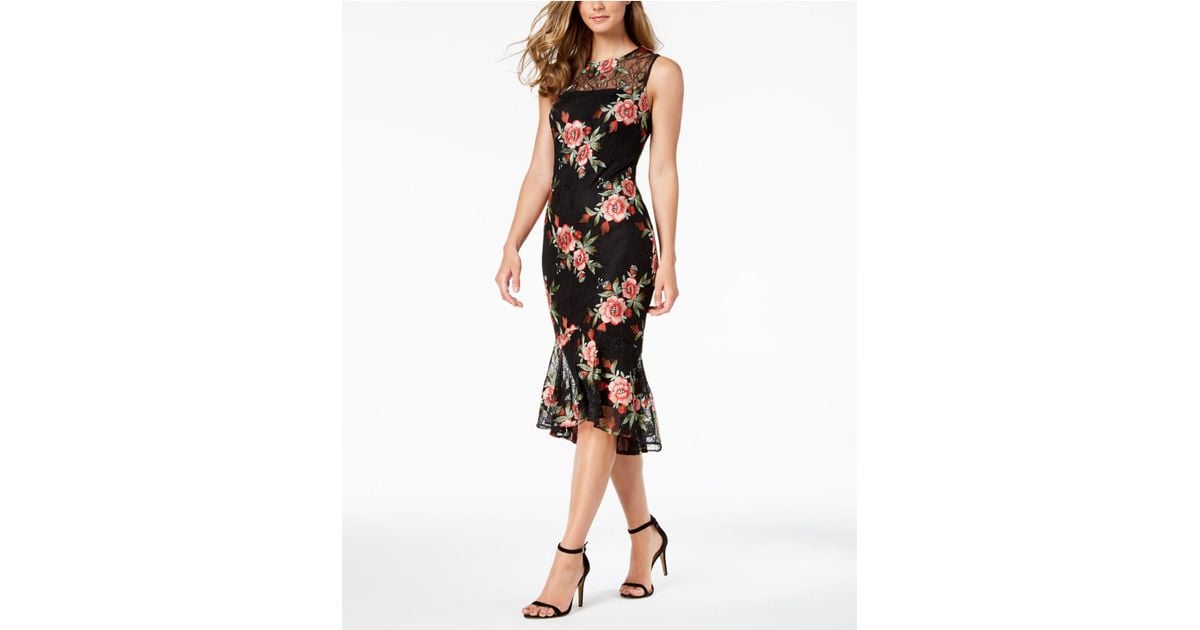 Calvin klein floral embroidered trumpet midi shop dress