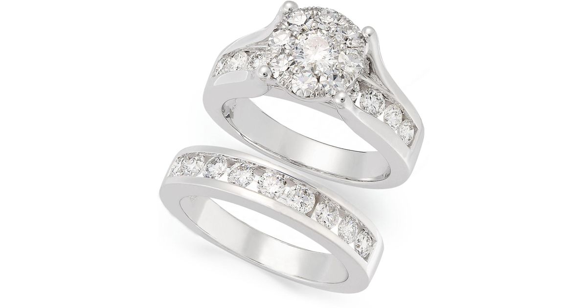 Macy's Diamond Engagement Ring And Wedding Band Bridal Set In 14k White