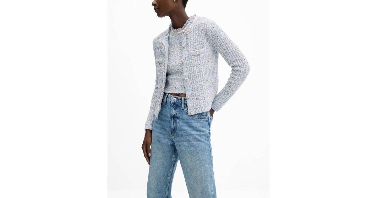 Mango Jewel Button Tweed Cardigan in Blue Lyst