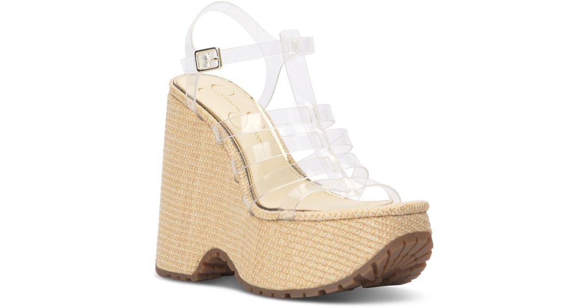Jessica Simpson Divinia Strappy Platform Wedge Sandals in Natural Lyst