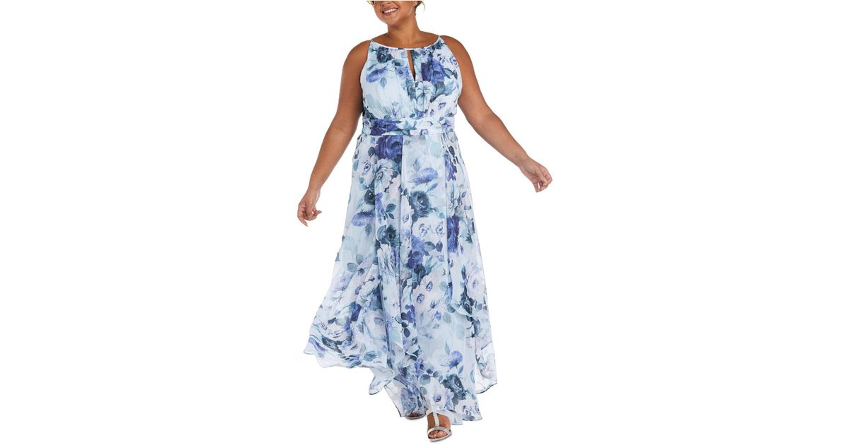 R & M Richards Plus Size Floral-print Chiffon Dress in Blue Floral ...