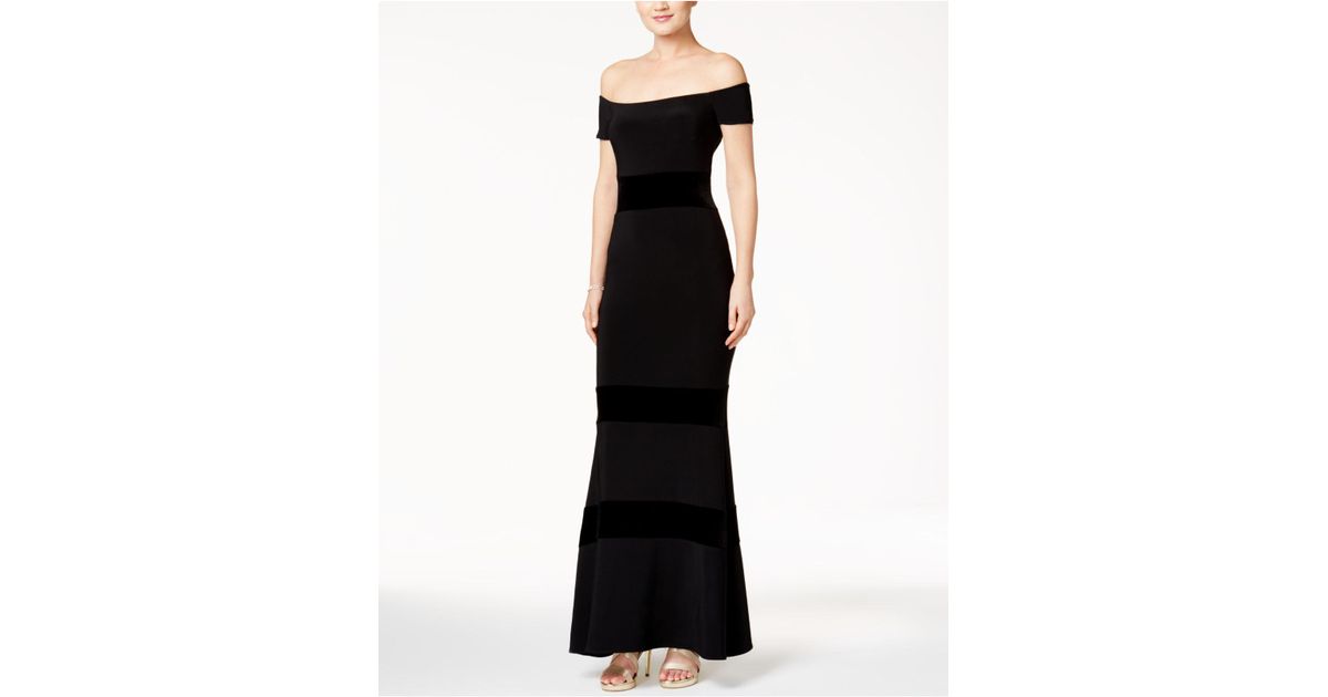 xscape off the shoulder velvet dress