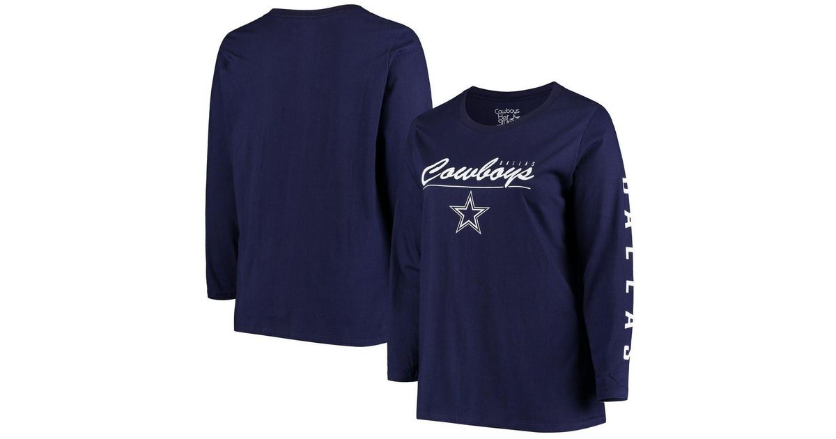 Majestic Navy Dallas Cowboys Plus Size Team Logo Long Sleeve T-shirt in 