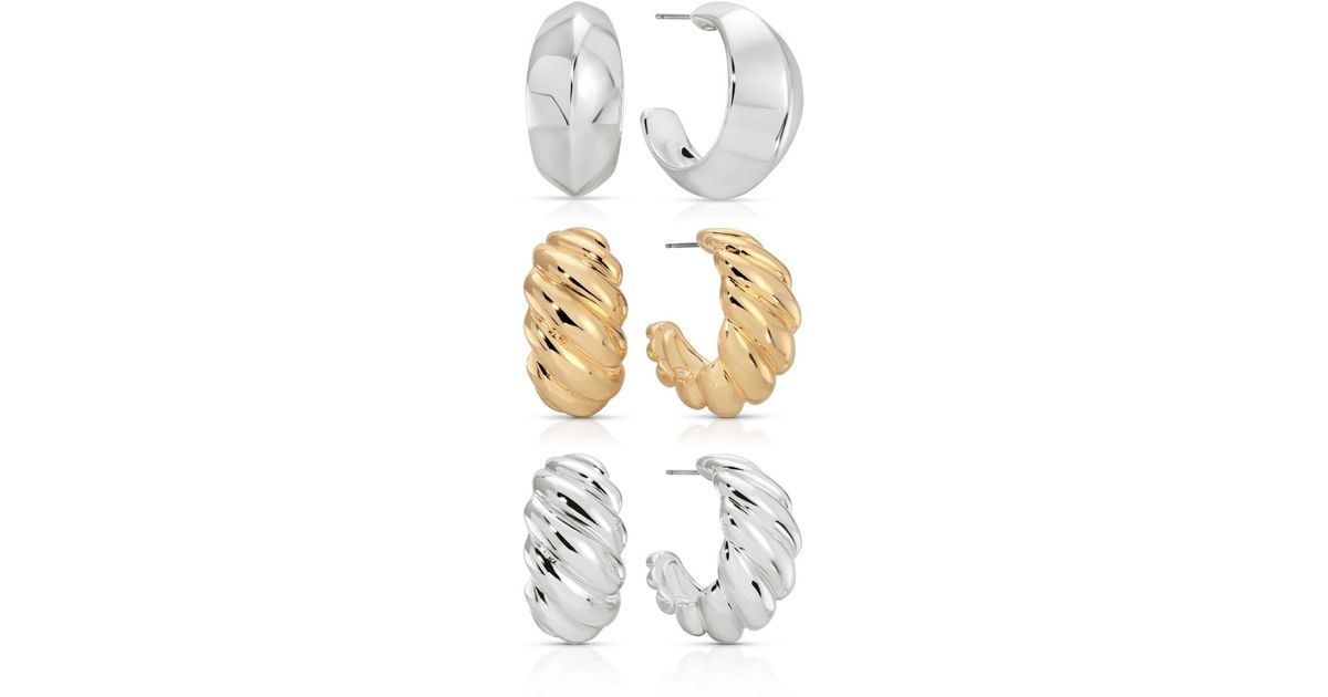 Ettika Two-tone Essential Hoop Earring Set in White | Lyst