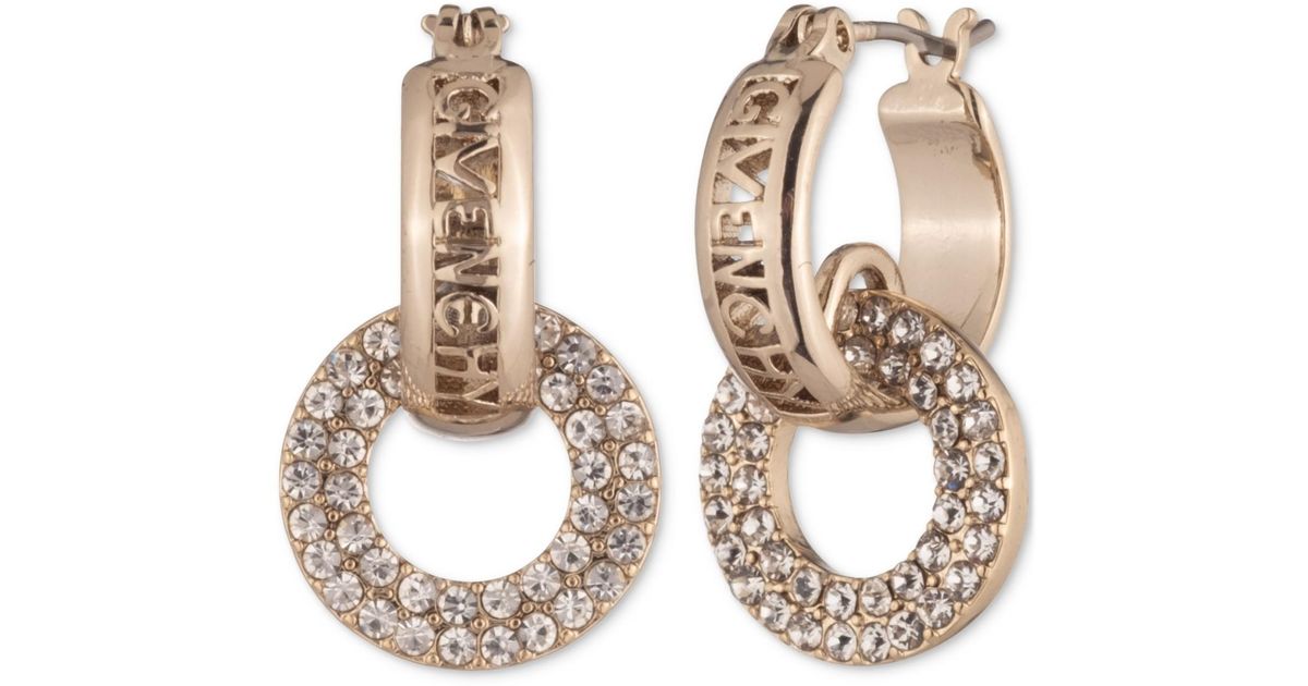 Givenchy Tone Pave Link Charm Logo Hoop Earrings in Metallic