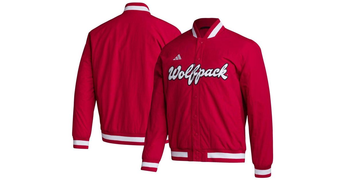 adidas Red Nc State Wolfpack Baseball Coaches Fullsnap Jacket for Men