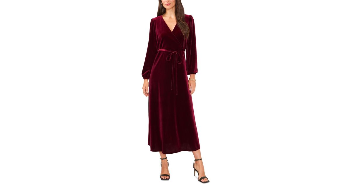 Msk Long-sleeve Stretch-velvet Dress in Red | Lyst