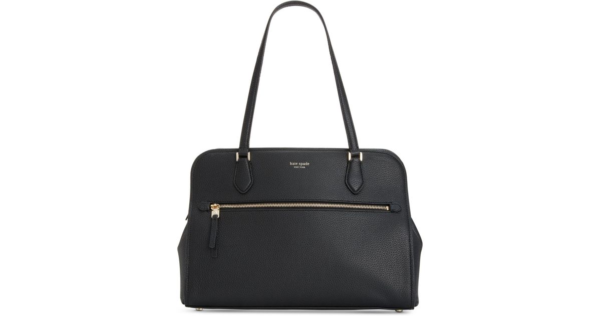 Kate Spade Polly Large Pebble Leather Work Tote in Black/Gold (Black ...