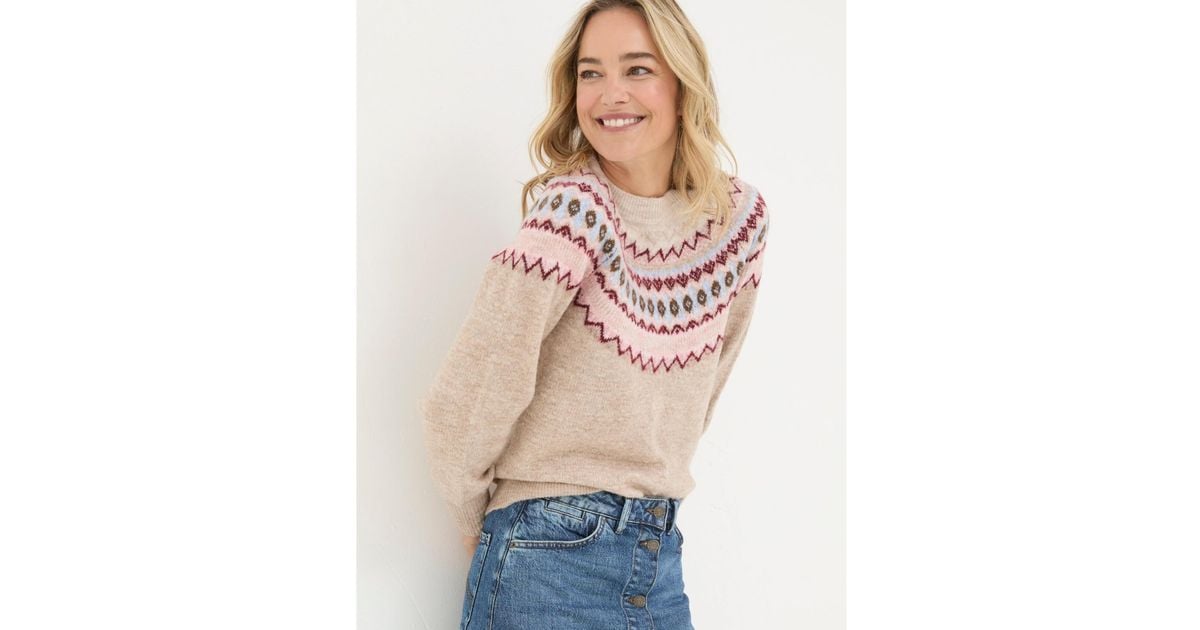 FatFace Wild Fairisle Yoke Sweater in Natural Lyst