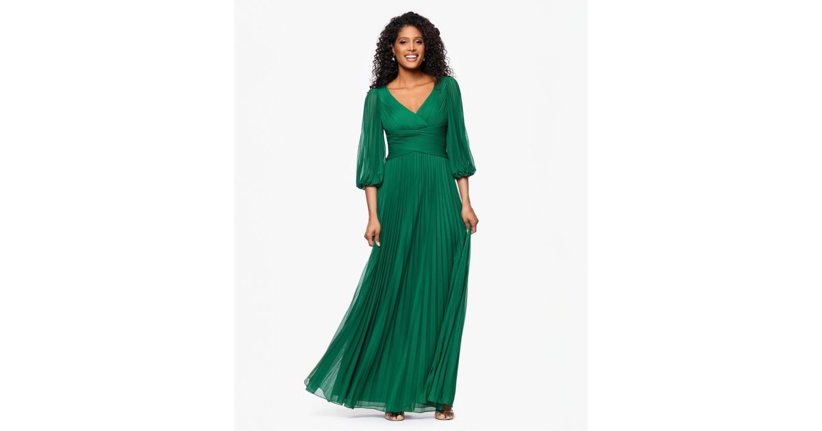 Betsy & Adam Pleated Balloon-sleeve Long Dress in Green | Lyst