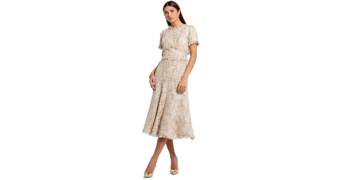 【Mac Duggal】Boucle Cap Sleeve Button Up Dress 関税送料込 Mac Duggal Women's Boucle Short Sleeve A Line Midi Dress