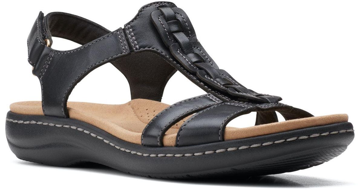 Clarks Leather Laurieann Kay T-strap Slingback Sandals in Black Leather ...