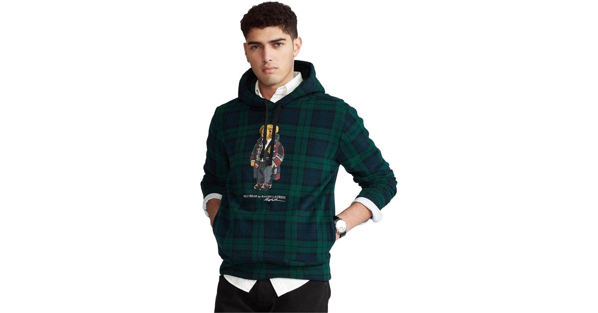 polo ralph lauren men's bear tartan fleece hoodie