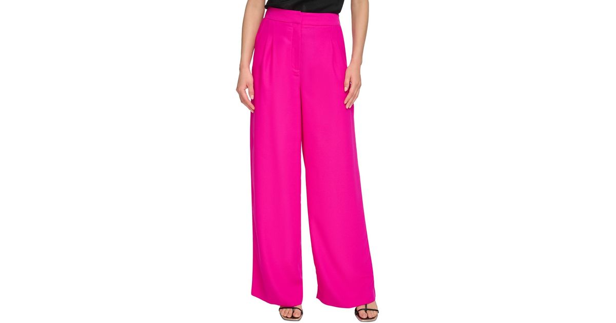 DKNY High-rise Wide-leg Satin Pants in Pink | Lyst