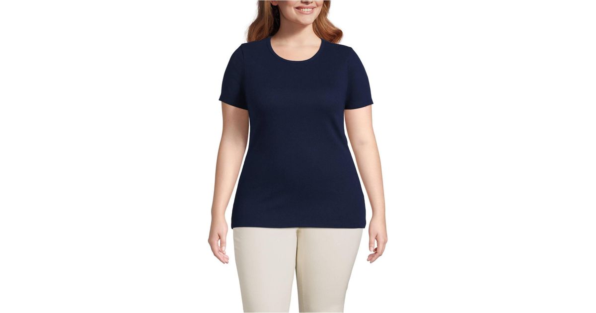 Lands' End Plus Size Micro Rib T-shirt in Blue | Lyst