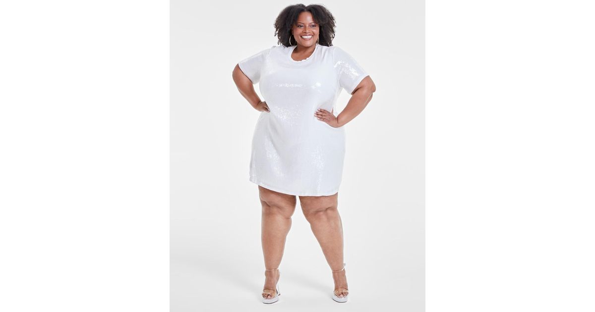 Plus Size Womens White Sequin Dress Plus Size White Sequin Shift
