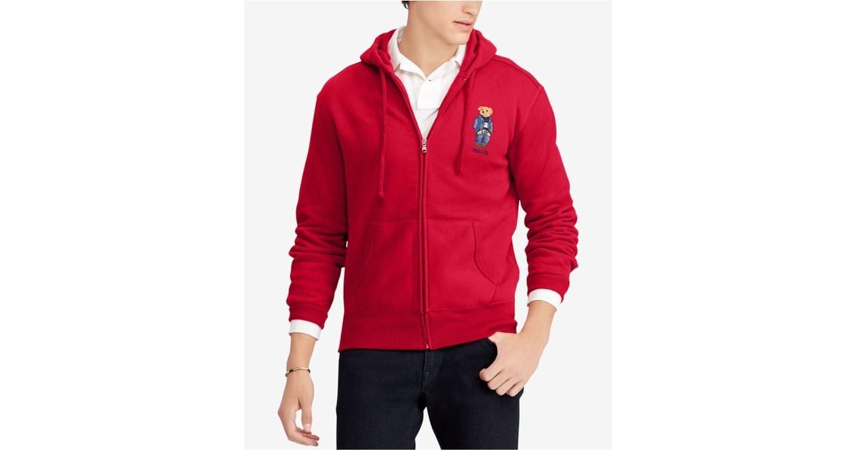 red polo hoodie with bear