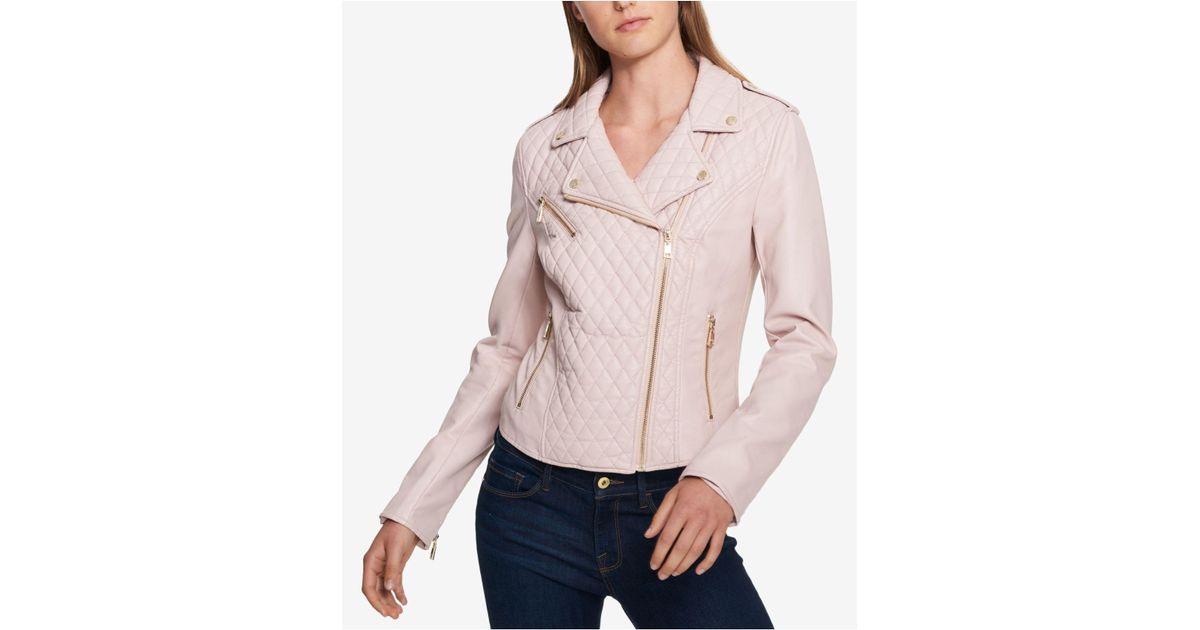 Tommy Hilfiger Pink Quilted Faux Leather Moto Jacket Created For Macy S