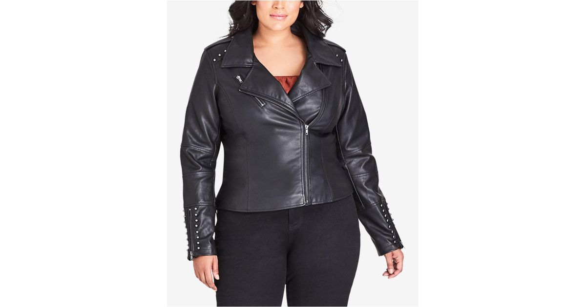 City Chic Black Plus Studded Asymmetrical Jacket Lyst