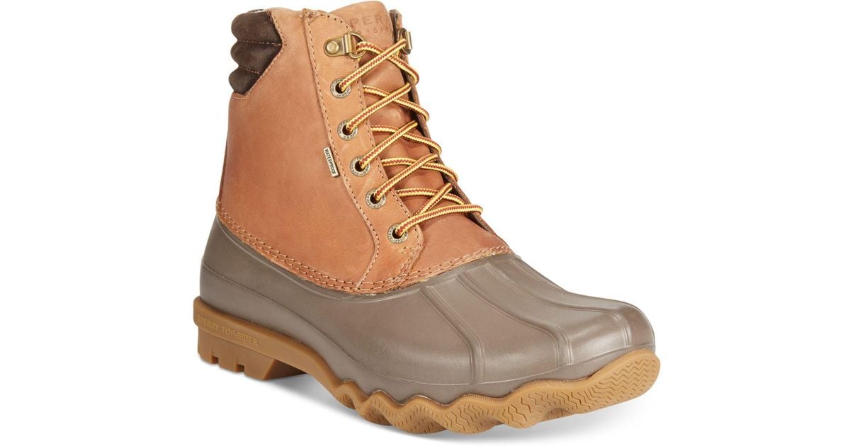 white and tan sperry duck boots