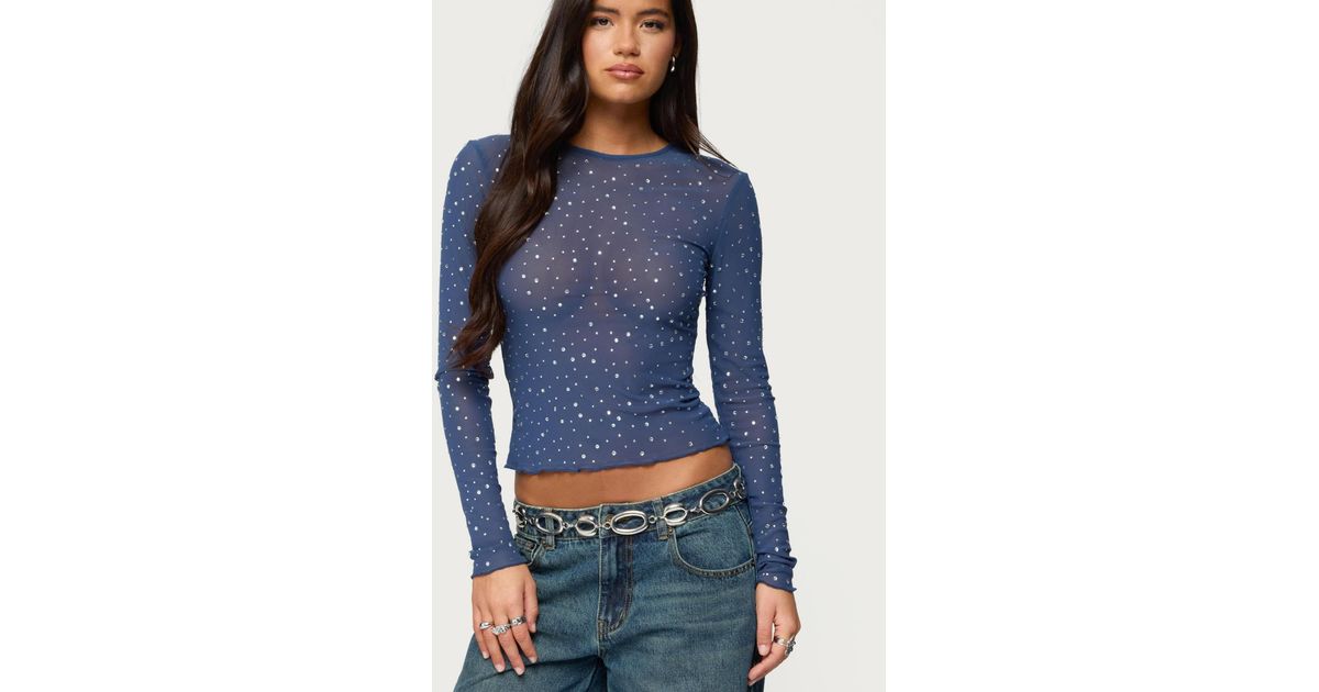 Mesh Rinestone Top Edikted Anari Rhinestone Mesh Top in Blue | Lyst