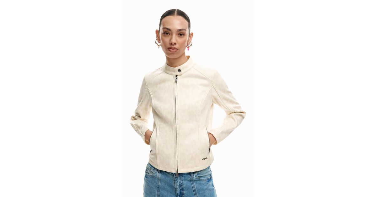 Desigual Mandarin Collar Jacket in Natural | Lyst