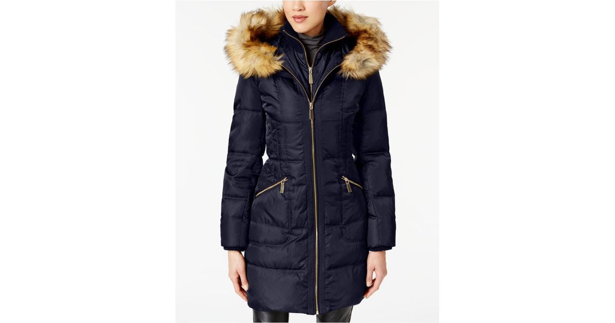 Vince Camuto Synthetic Faux Fur Trimmed, Hooded Faux Fur Coat Vince Camuto