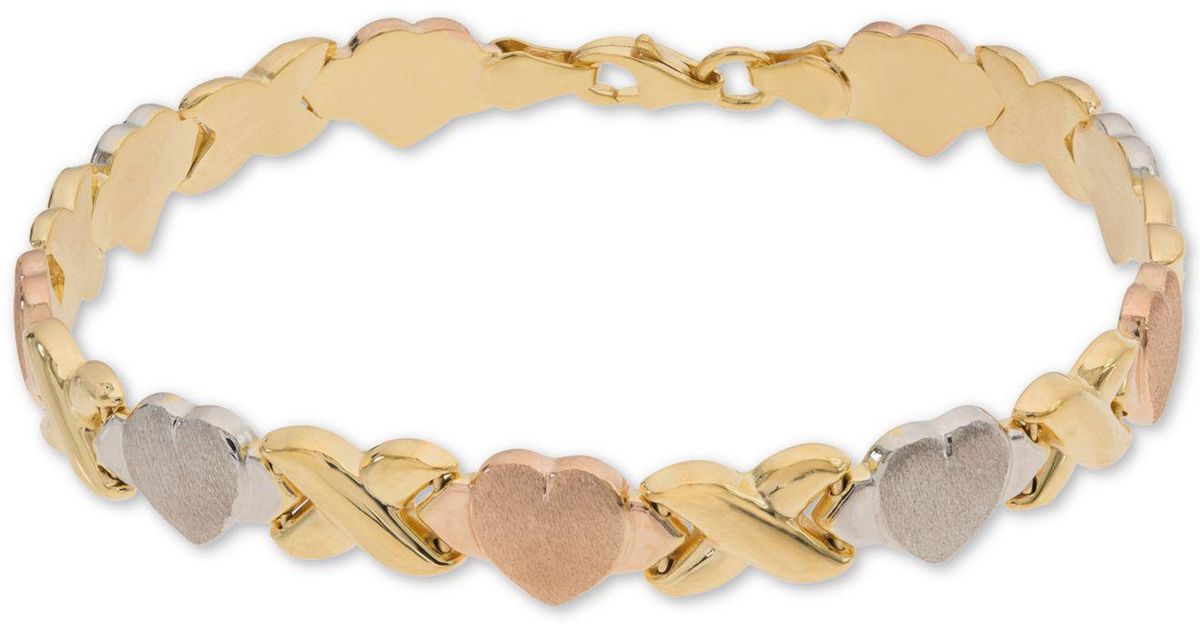 Childrens Kids Engravable Hearts & Kisses Bracelet 14K TriColor Gold Clad Silver 