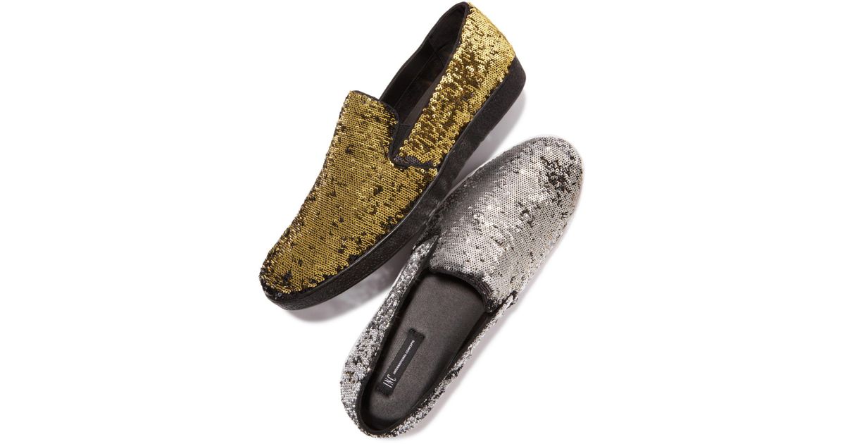 black sequin slip on shoes