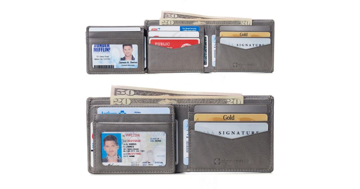 Alpine Swiss Leather Rfid Bifold Wallet 2 Id Windows Divided Bill