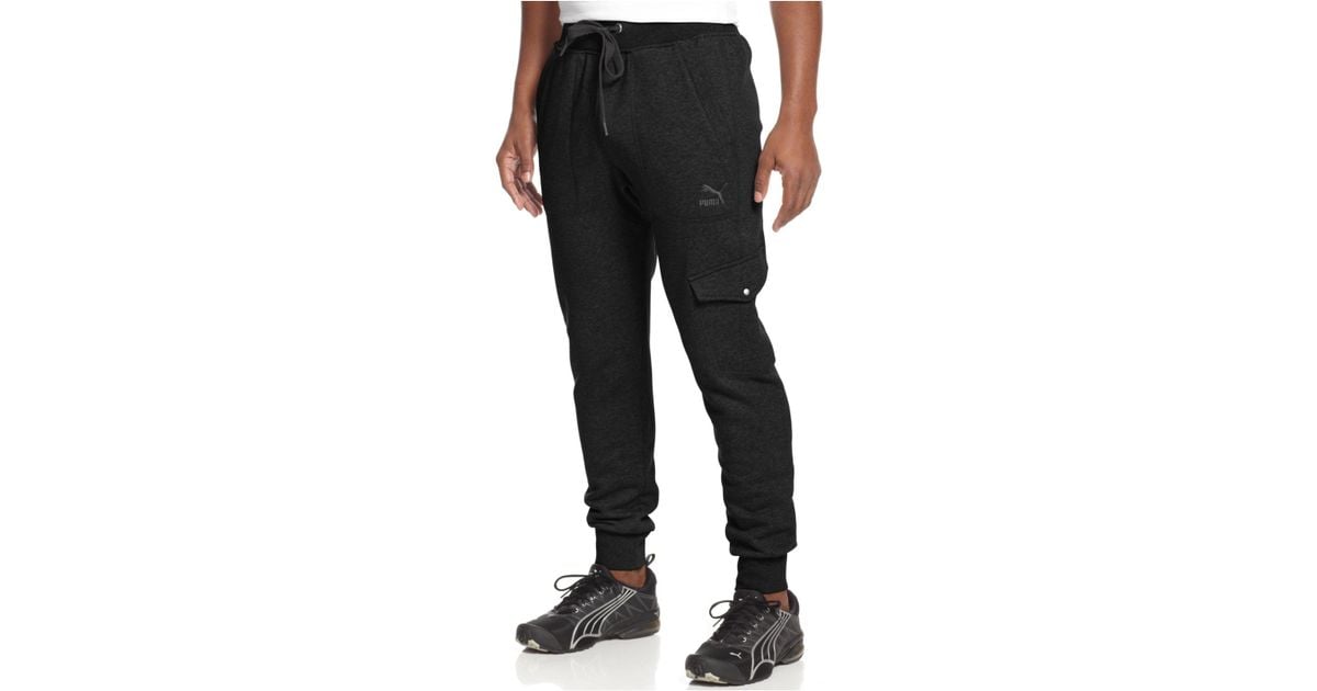 PUMA Cotton Knit Cargo Jogger Pants in Black for Men | Lyst