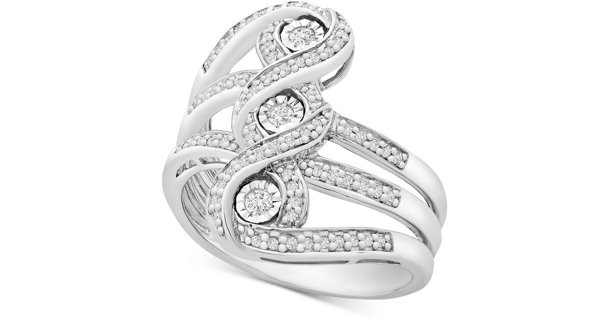 Macy's Diamond Threestone Statement Ring (1/4 Ct. T.w.) In Sterling