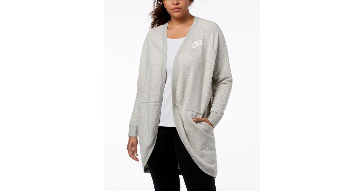 Nike Fleece Plus Size Rally Rib Extended Cardigan (grey Heather/pale  Grey/white) Sweater in Grey Heather White (Gray) | Lyst