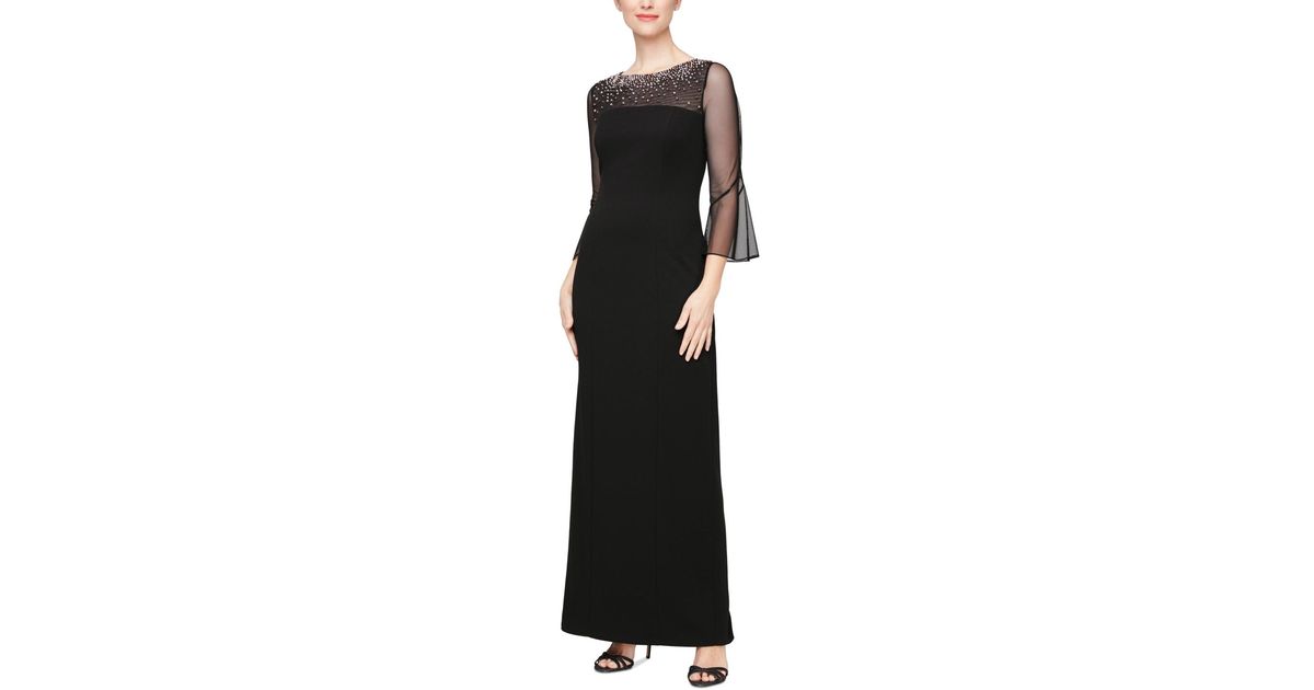 Alex Evenings Beaded Illusionyoke Bellsleeve Gown in Black Lyst