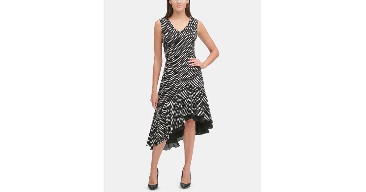 black polka dot asymmetric dress