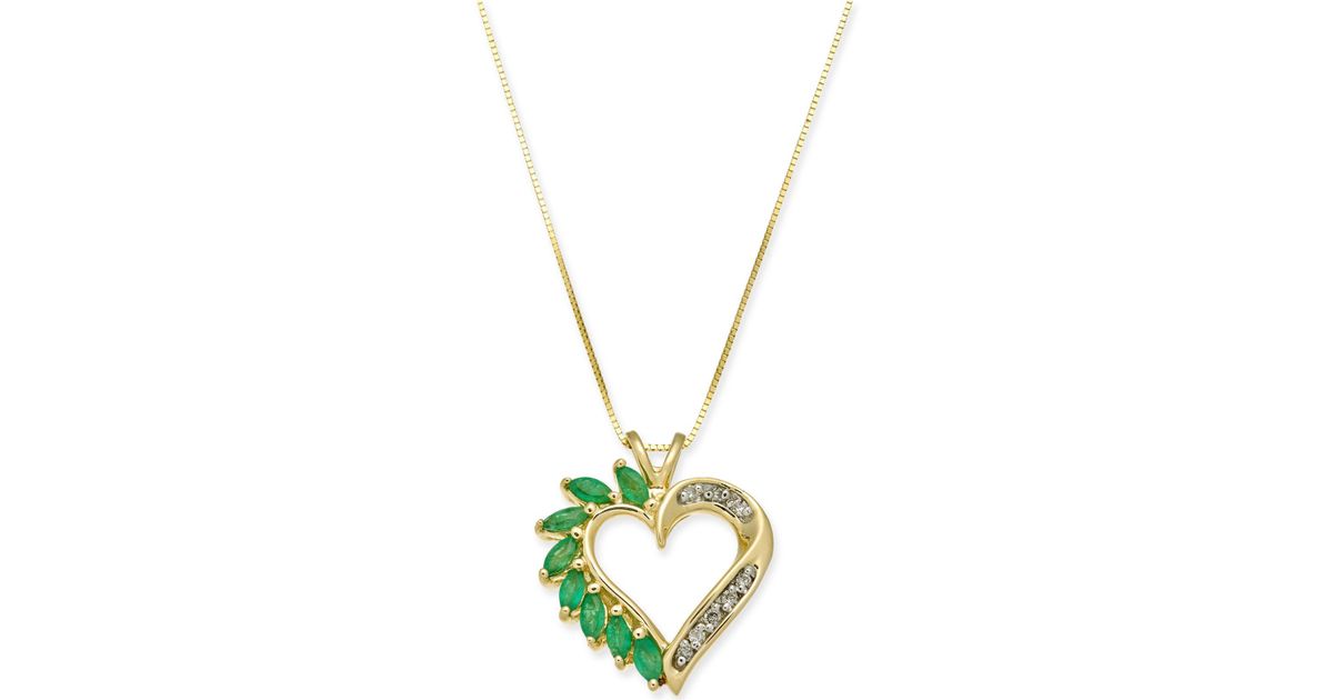 Macy S Emerald 3 4 Ct T W Diamond Accent Heart Pendant Necklace In 14k Gold Green Lyst - Gold Emerald Heart Pendant Necklace