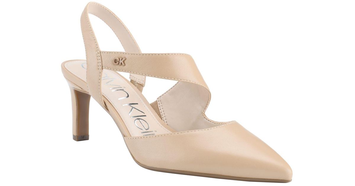 Calvin Klein Larin Slingback Asymmetrical Strap Pumps in Natural Lyst