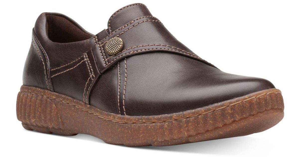 Clarks Leather Caroline Pearl Slip-on Flats in Dark Brown (Brown) | Lyst