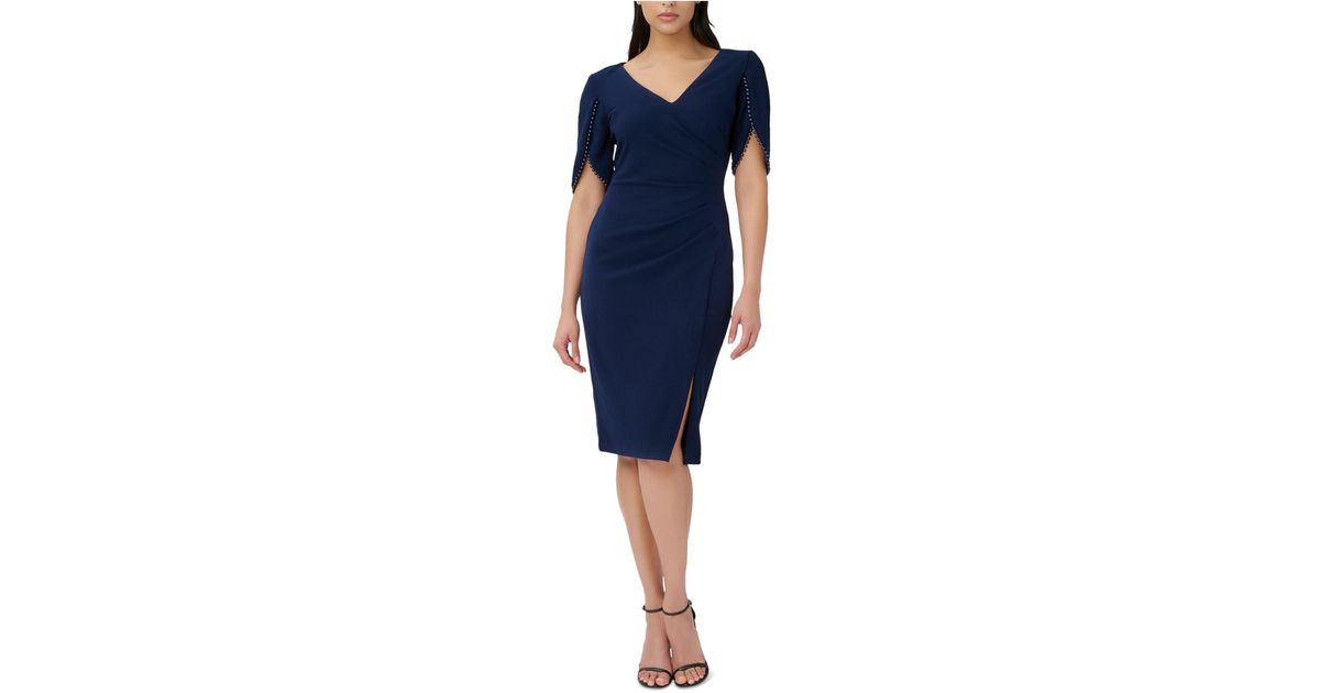 Adrianna Papell Pearl-trim Cocktail Dress in Blue | Lyst