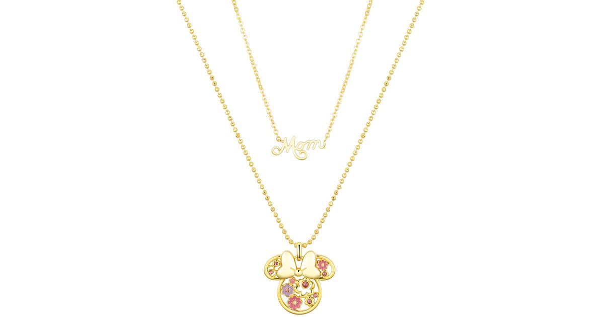 Disney Pink Crystal Minnie Mouse Flower Mom Layered Pendant Necklace in