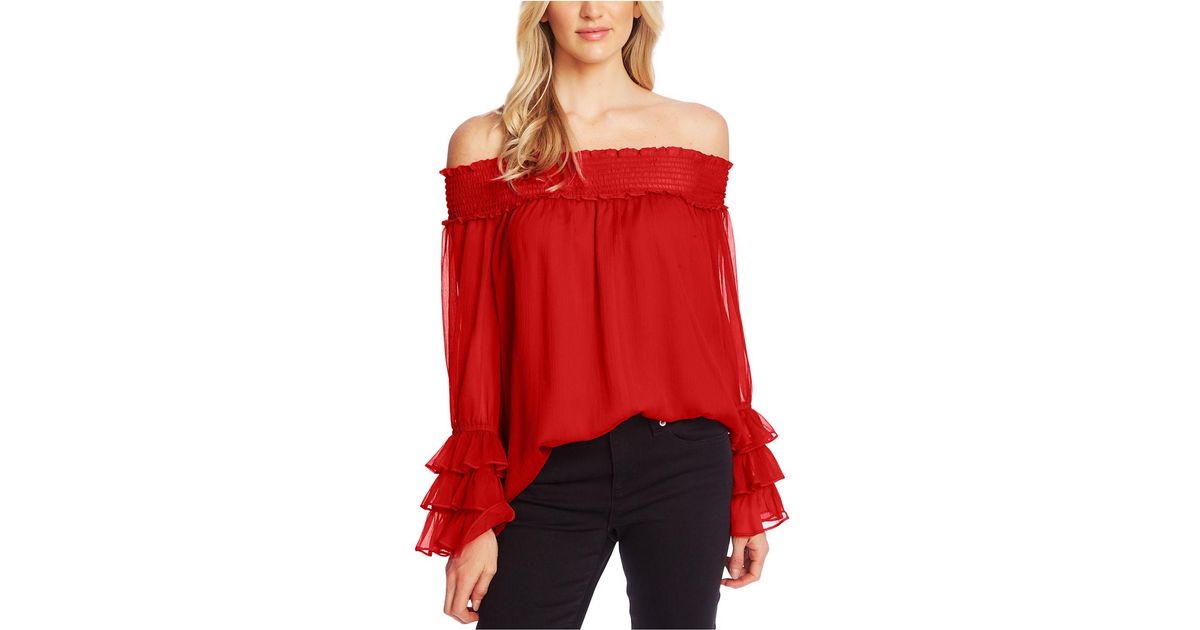 Cece Smocked Off The Shoulder Blouse in Red | Lyst Canada