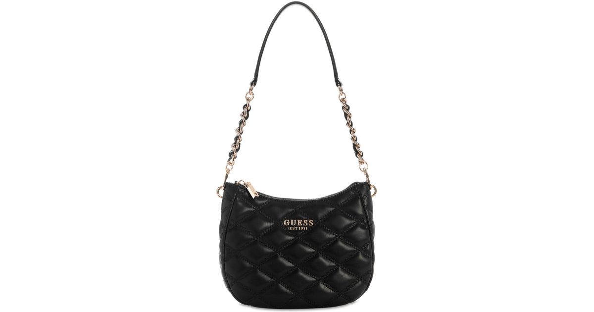 Guess Tamsin Quilted Small Top Zip Shoulder Bag in Black | Lyst