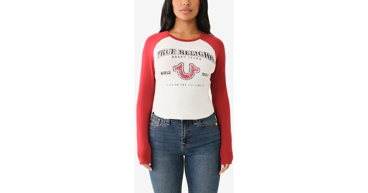 TRUE RELIGION Vintage-style Contrast Raglan Top in Red Lyst