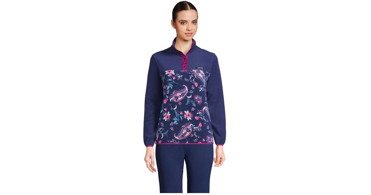 Lands End Heritage Fleece Snap Neck Pullover Jacket in Blue Lyst