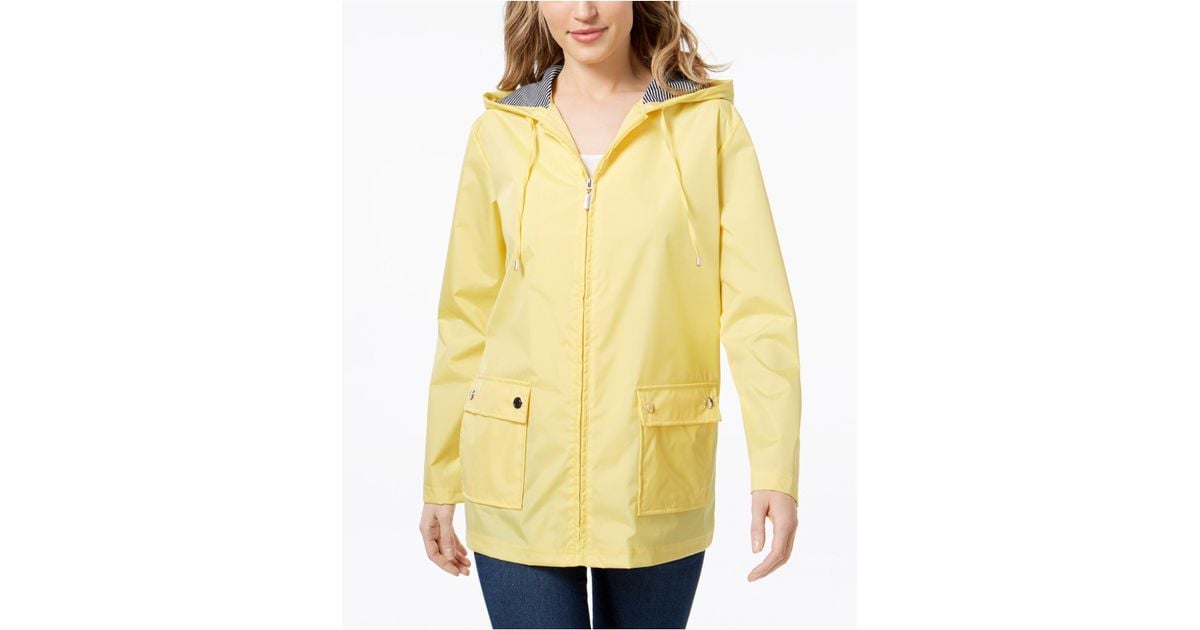 Karen Scott Women's Yellow Hooded Rain Jacket, Created For Macy's