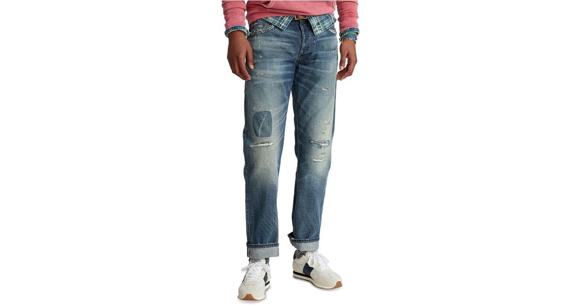 Polo Ralph Lauren Classic-fit Distressed Selvedge Jeans in Blue for Men |  Lyst