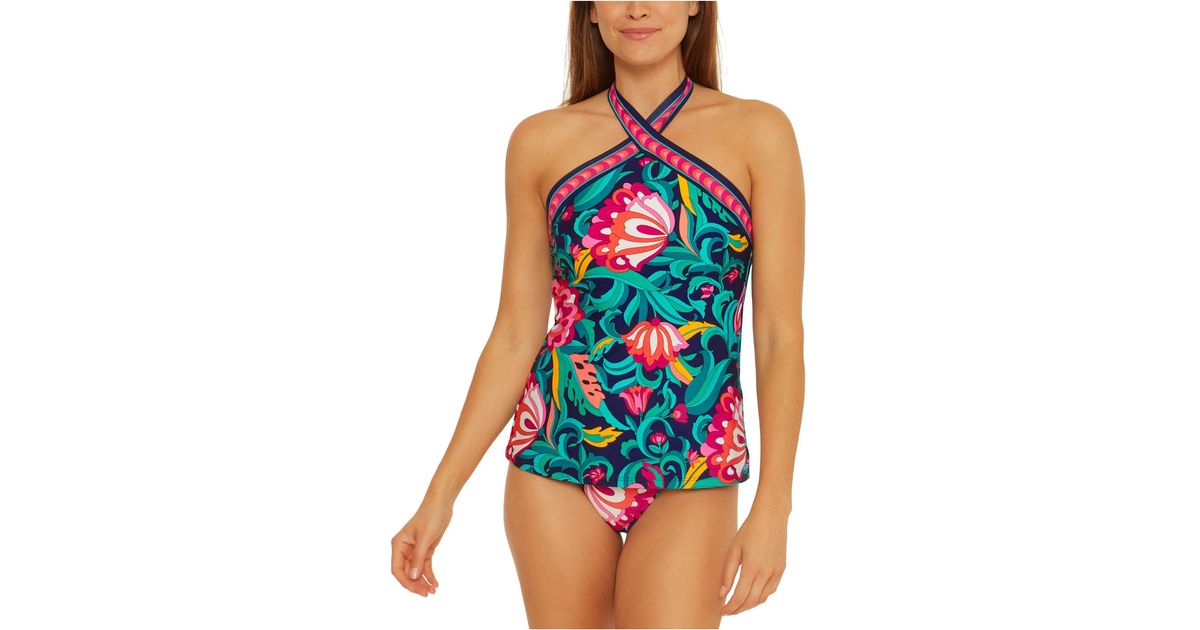 Trina Turk India Garden Reversible High Neck Tankini Top Hipster Bikini