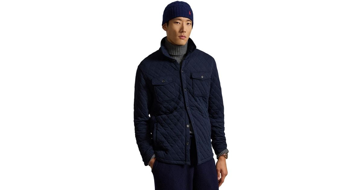 Double Up Shell Polo Ralph Lauren Quilted Double-knit Jersey Overshirt in Blue for Men ...