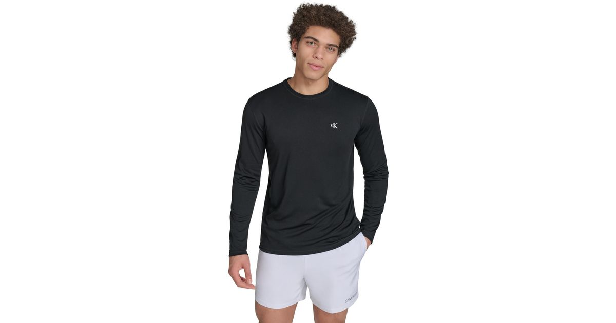 Calvin Klein Monogram Long-sleeve Swim Rash Guard in Black for Men | Lyst