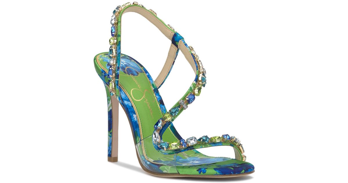 jaycin rhinestone asymmetrical metallic dress sandals Amazon.com | Jessica Simpson Women's Jaycin Embellished Heeled Sandal, Black Combo Blossom Burst Print, 5